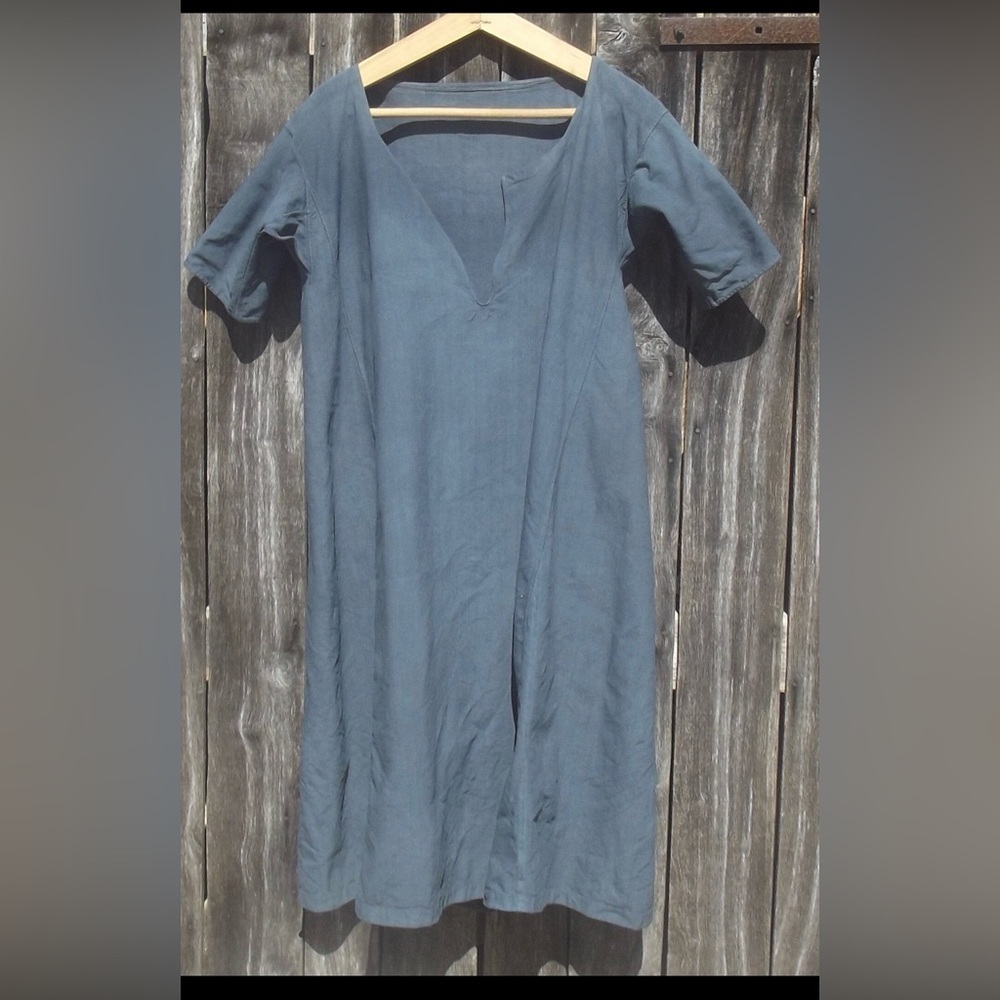 Antique, French linen dress charcoal gray